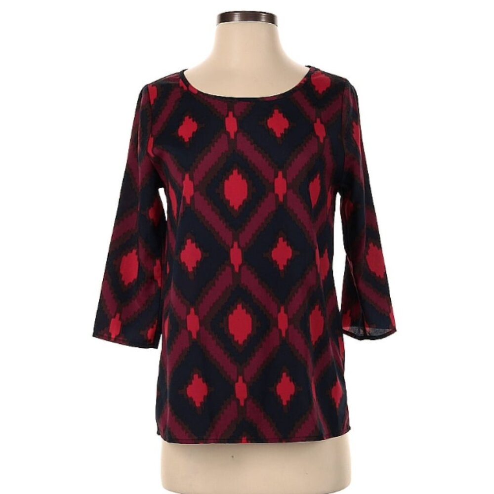 🎉Miami Pink & Navy Geometric Ikat Print Blouse - Small